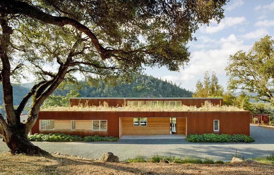 A sustainable vineyard home in Sonoma Country surrounded by rolling hills