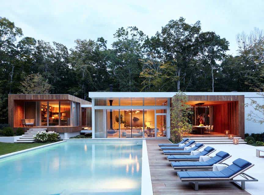 Modern home in Sagaponack features striking palette of wood and glass
