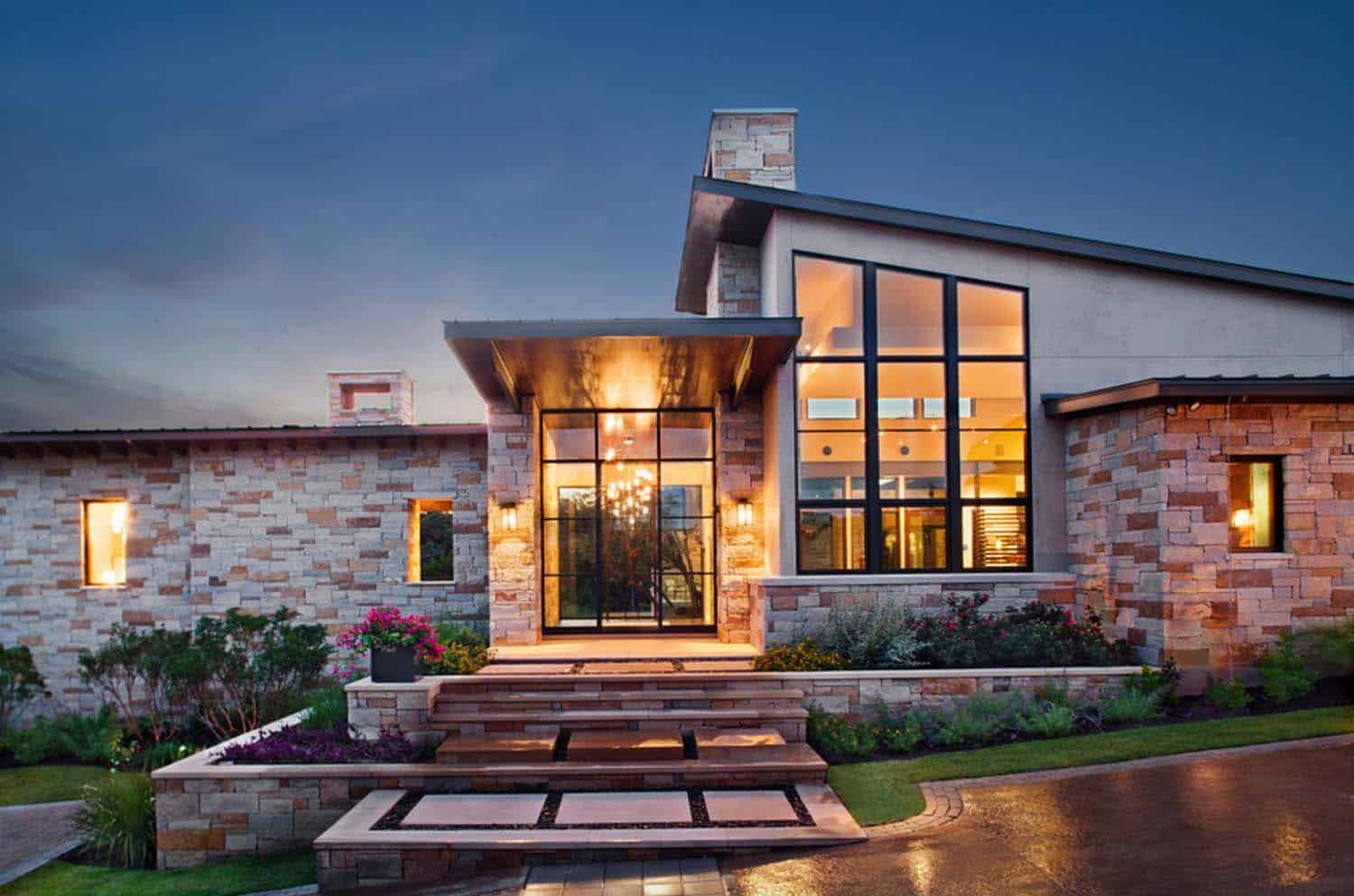 Contemporary courtyard style home with Texas Hill Country views