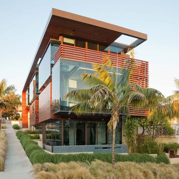 Modern wood and glass beach house in California