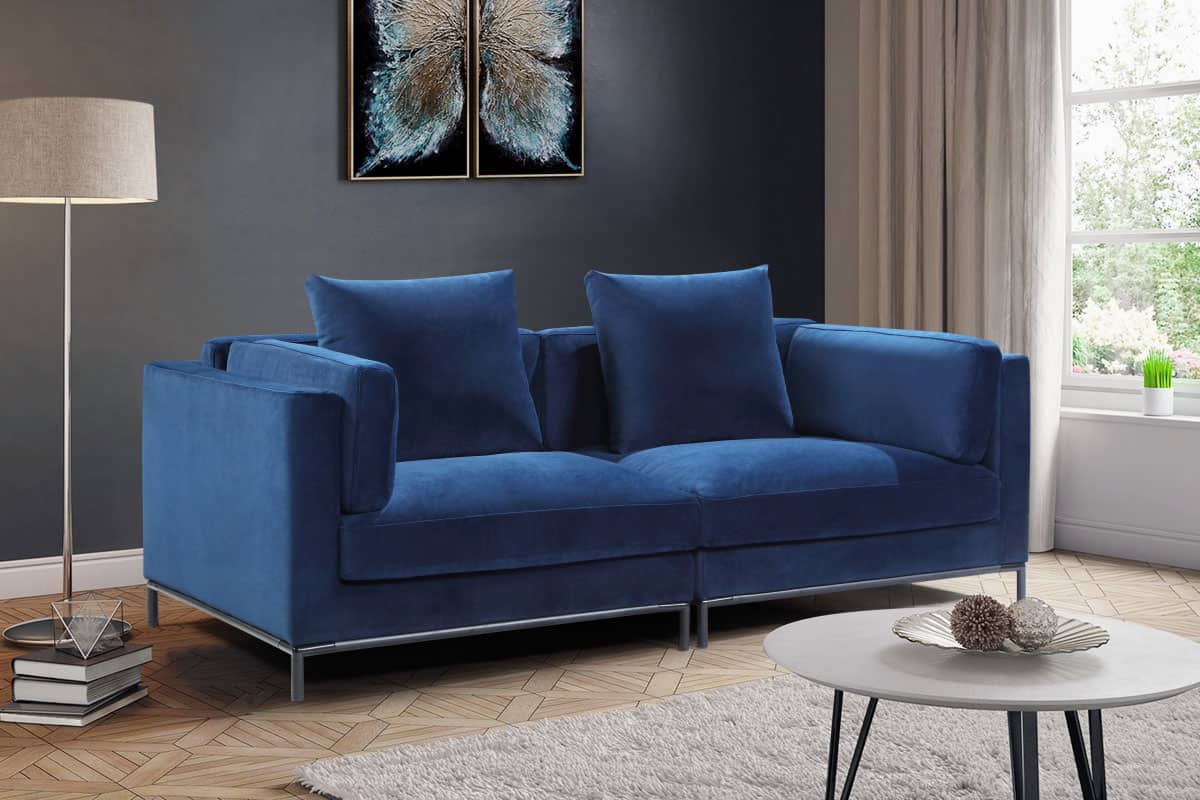 small living room with a blue sofa
