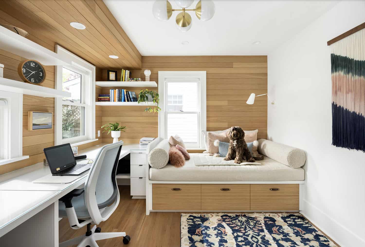scandinavian home office with a daybed