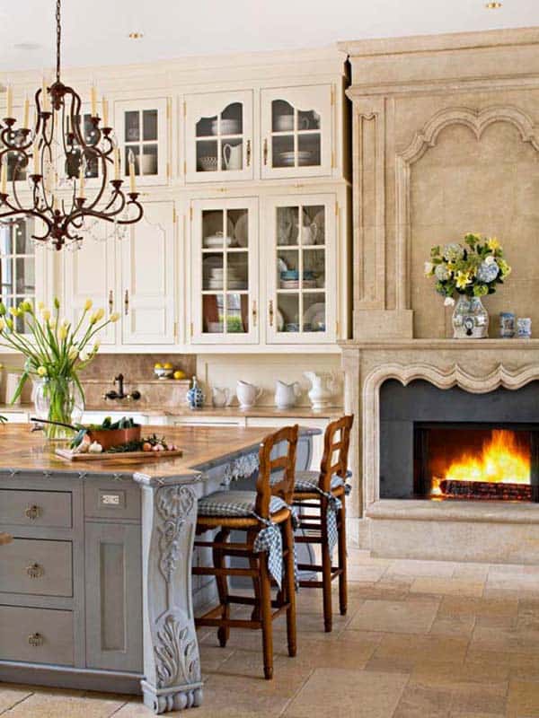 Kitchen Showcasing Cozy Fireplace-11-1 Kindesign