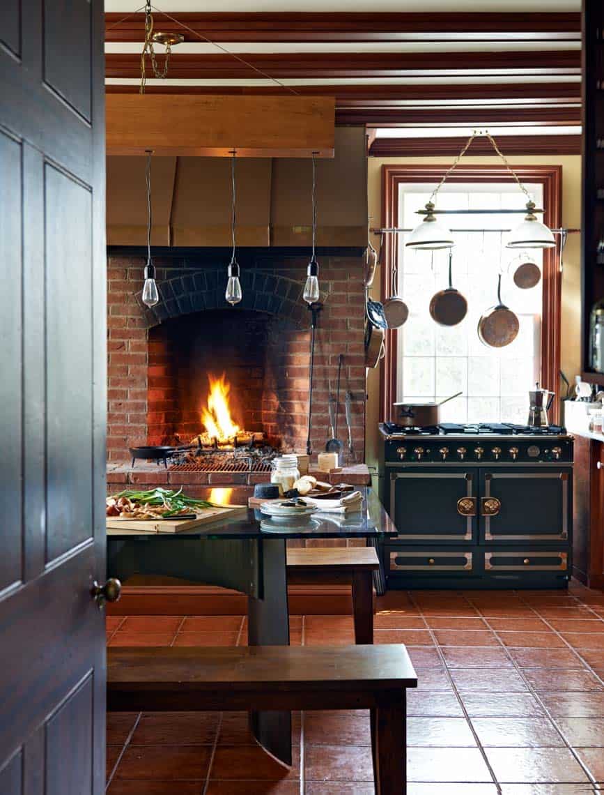 Kitchen Showcasing Cozy Fireplace-12-1 Kindesign