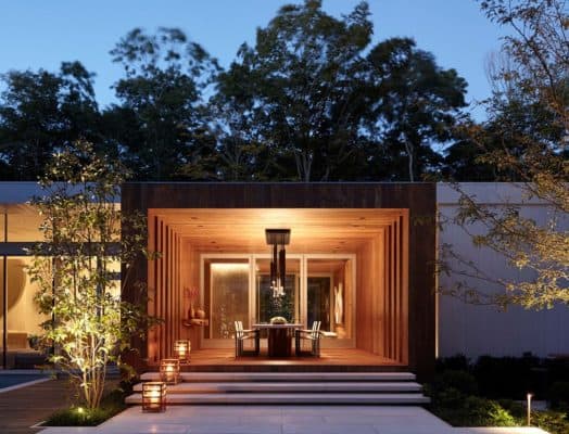 Modern home in Sagaponack features striking palette of wood and glass