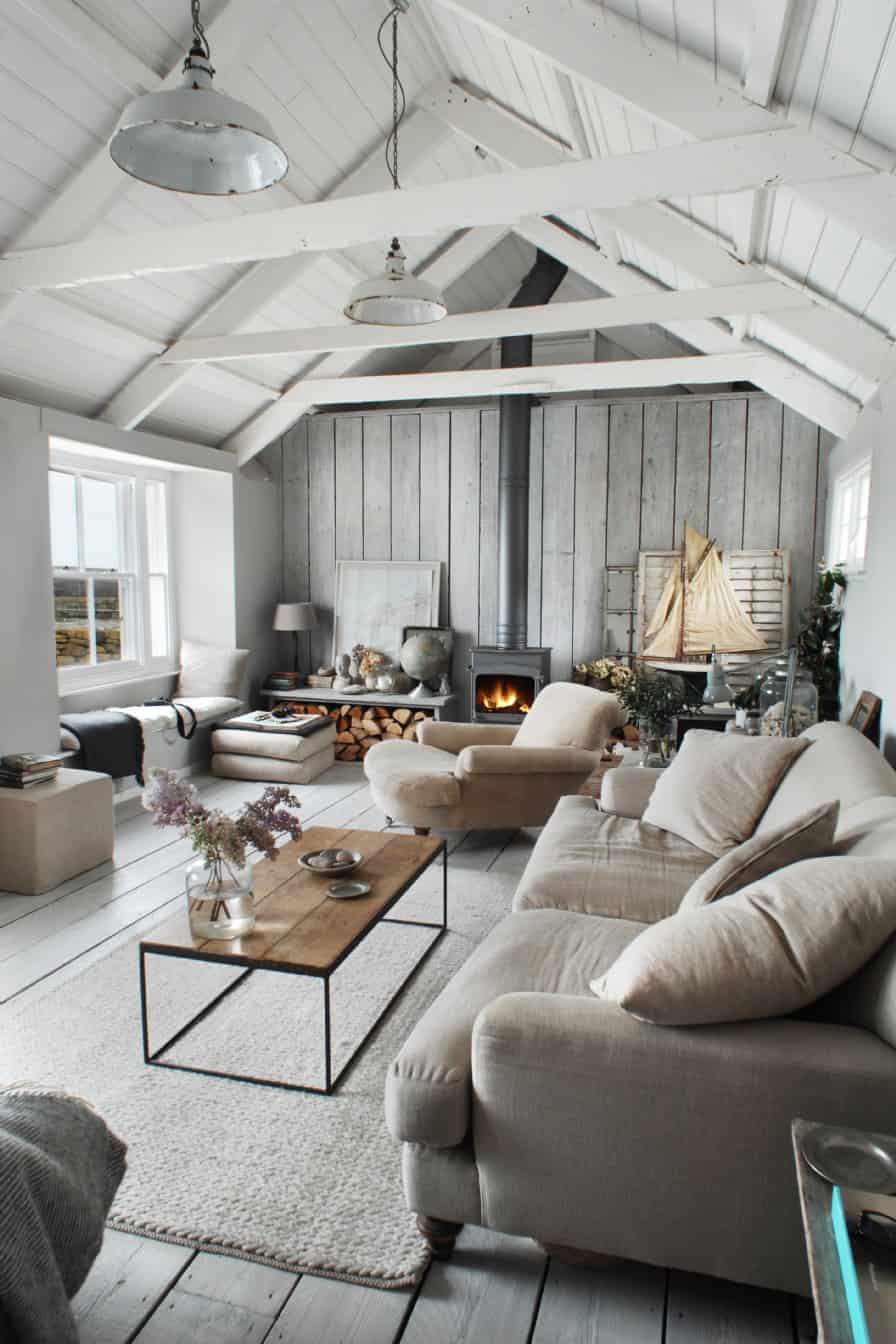 living-room-with-exposed-ceiling-trusses