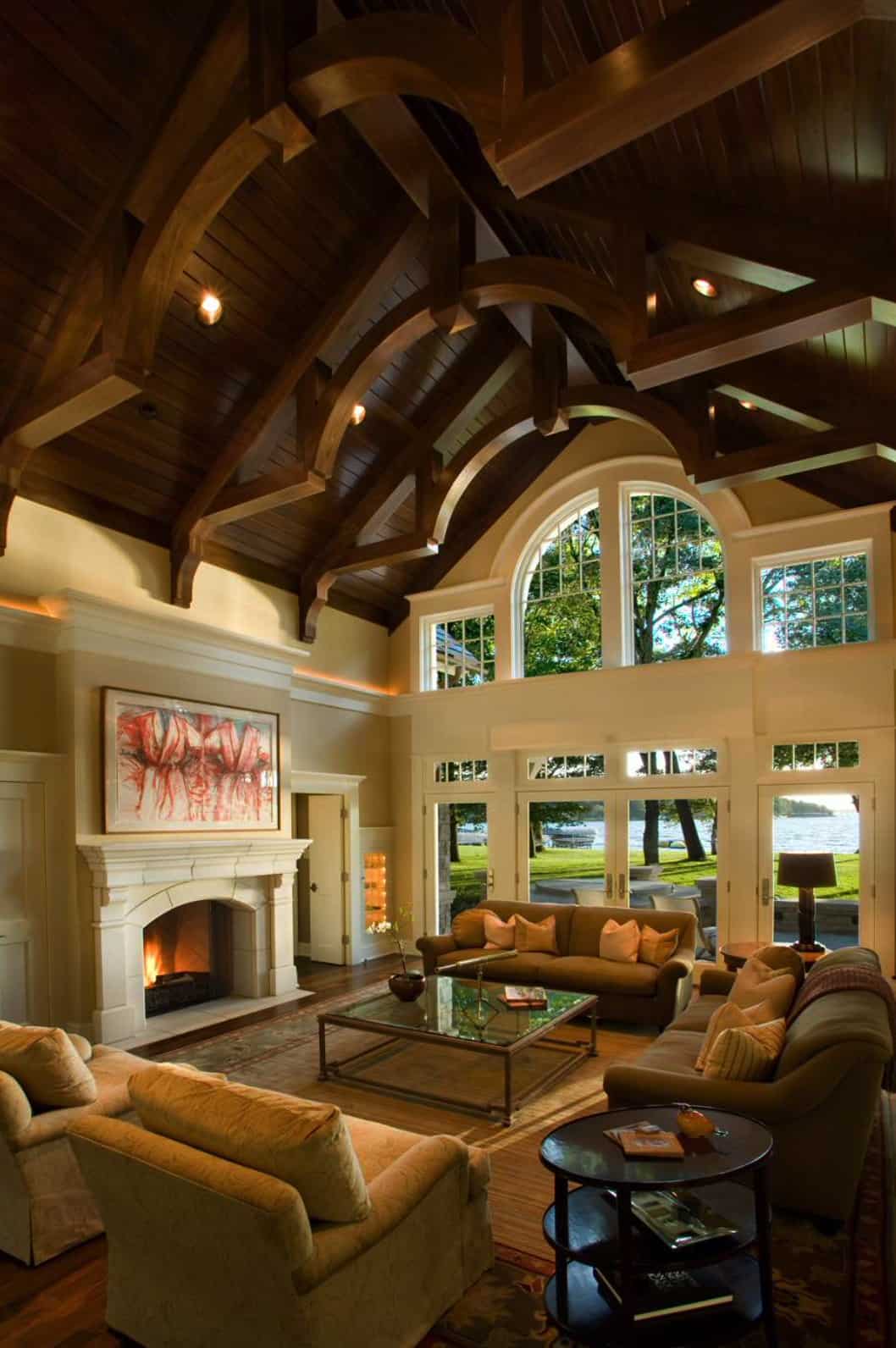 living-room-with-exposed-ceiling-trusses