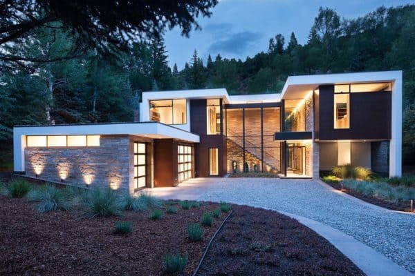 featured posts image for Dramatic stone and glass home in Aspen surrounded by forest