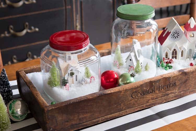 farmhouse-inspired-christmas-decor-snow-globe-village-centerpiece