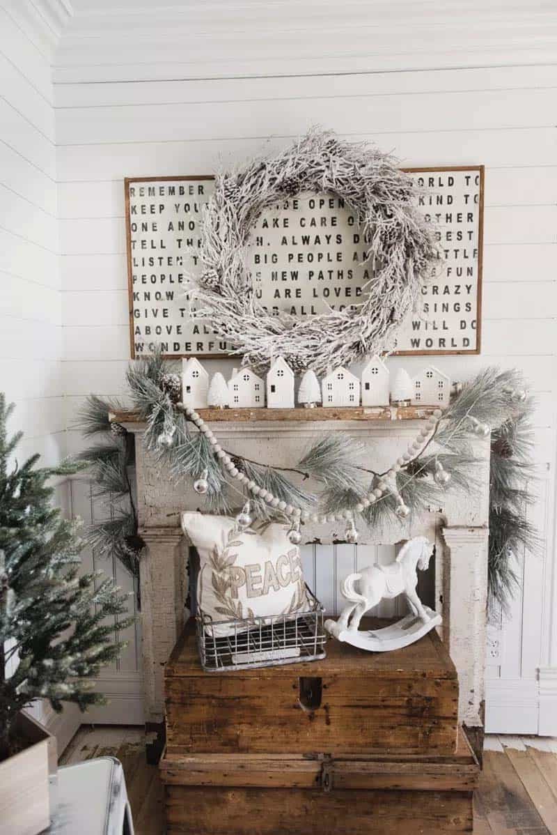 farmhouse-inspired-christmas-village-mantel-decor