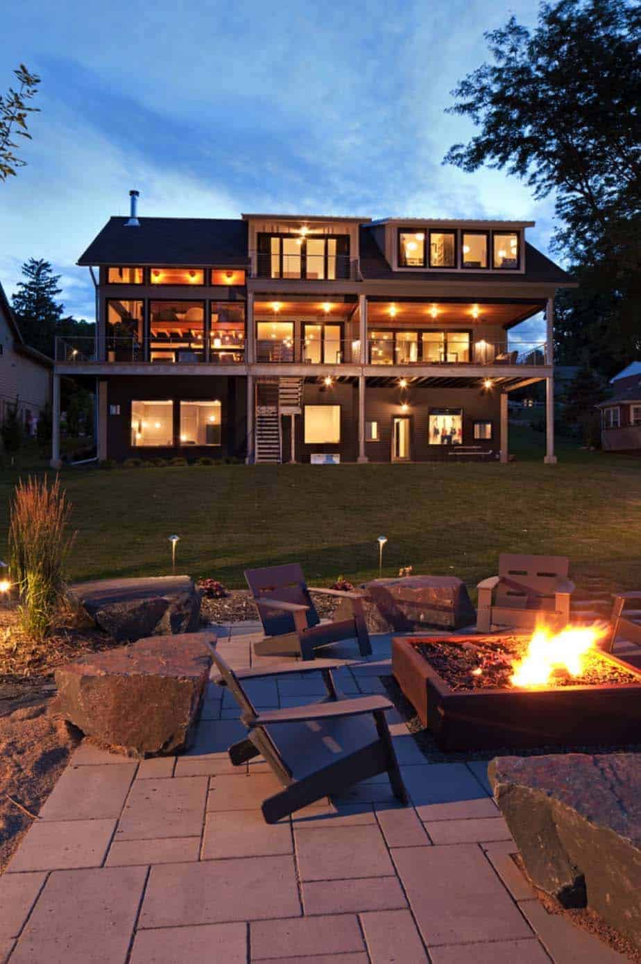 contemporary-lake-minnetonka-home-exterior-firepit