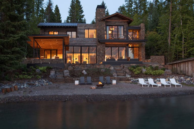 This mountain modern lakefront home in Montana is all about Zen