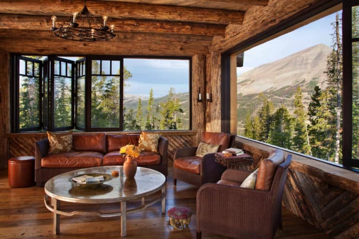 Step into this dreamy Big Sky mountain cabin with rustic luxe interiors