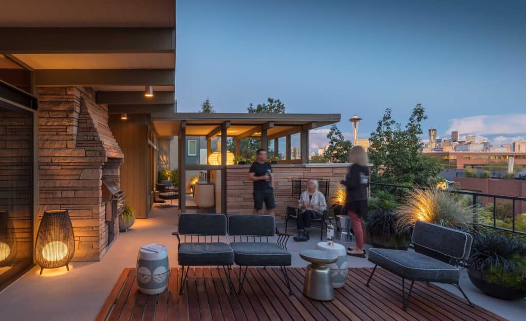This midcentury modern apartment remodel has amazing Seattle skyline views