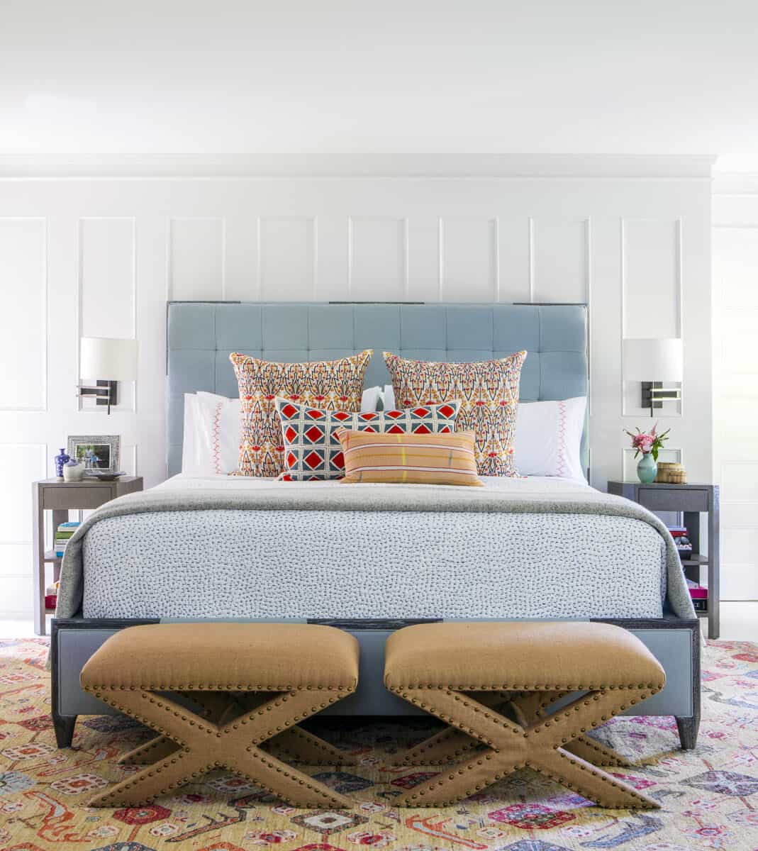 bohemian-style-master-bedroom-with-wainscoting