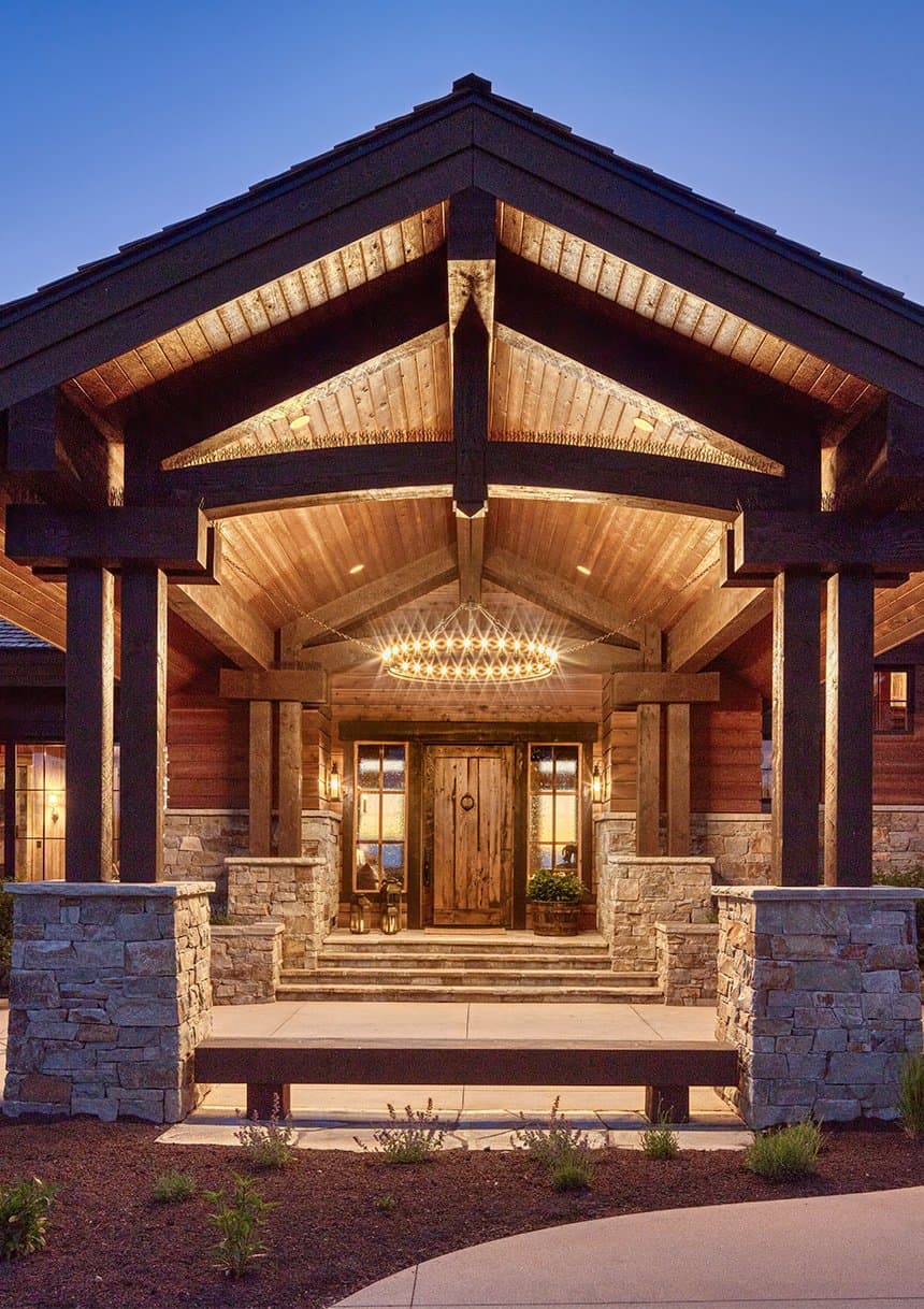 rustic-mountainside-retreat-utah-entry-dusk