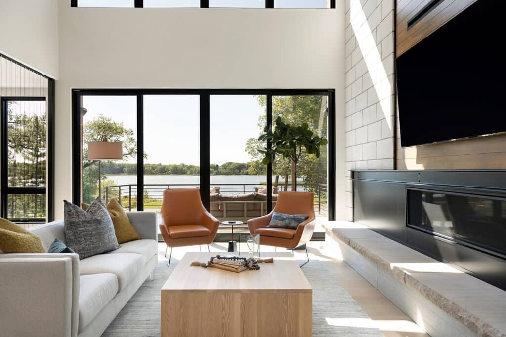 This lakeshore modern retreat has stunning views over Bald Eagle Lake
