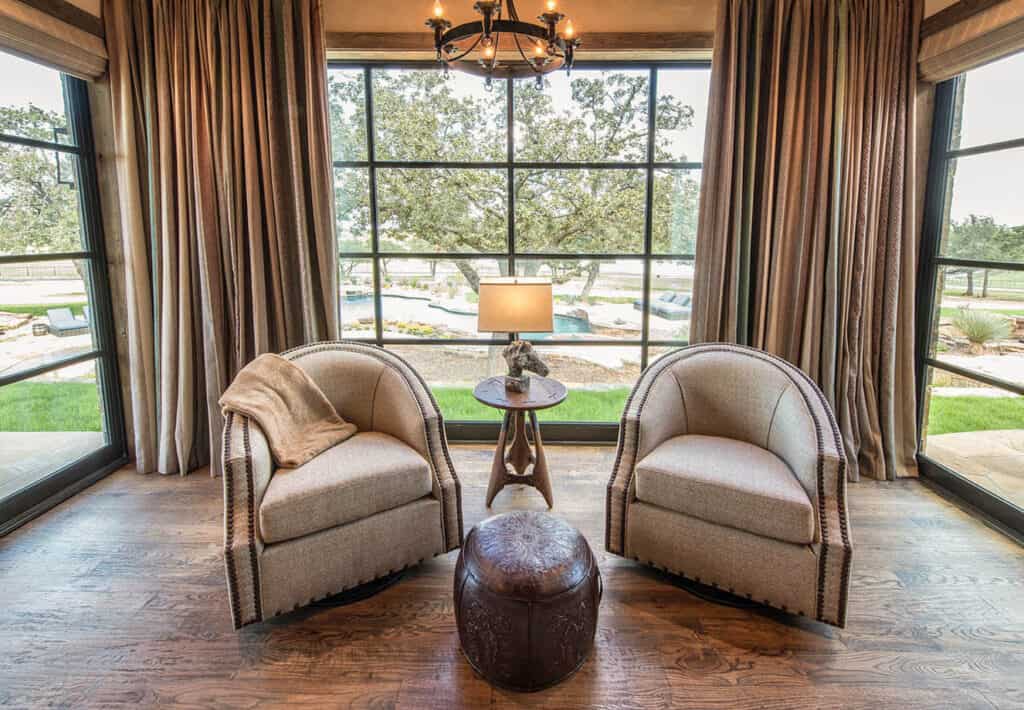 A modern ranch home perched on a Texas hilltop has picturesque views