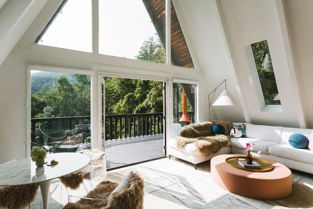 A cozy A-Frame cabin in the Catskills is a serene weekend getaway