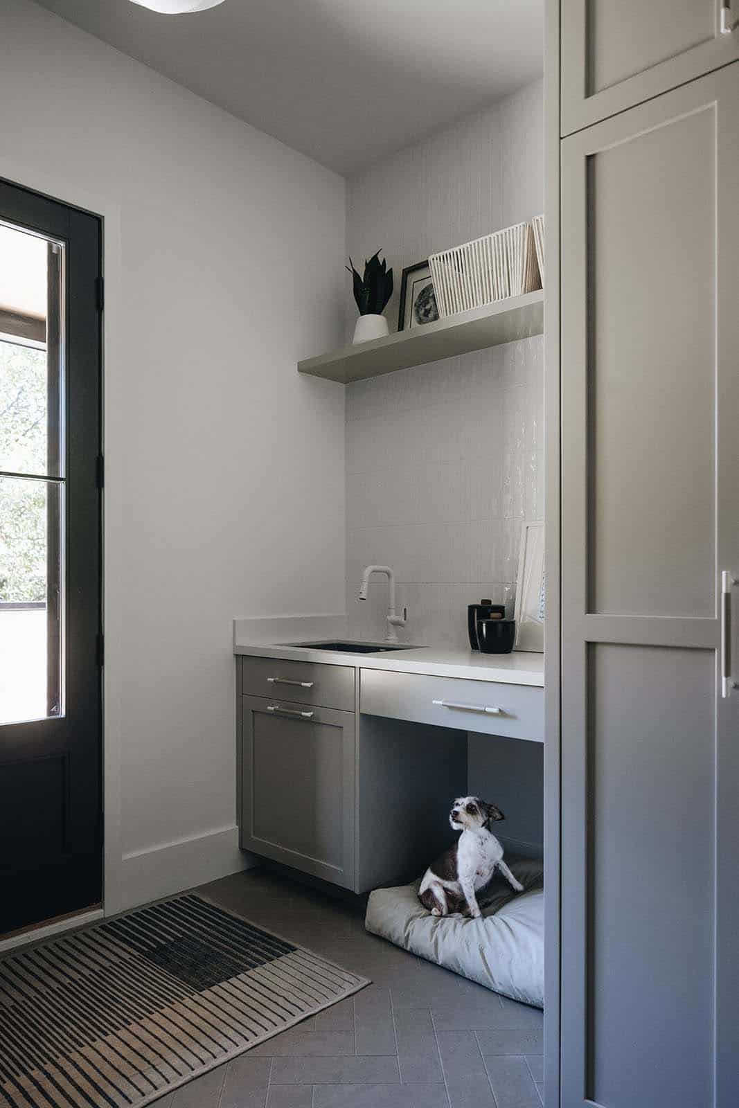 transitional-mudroom-entry-with-a-dog-bed