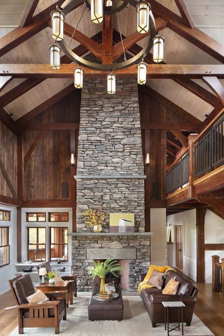 Inviting timber frame house tucked into a serene forest in the Catskills
