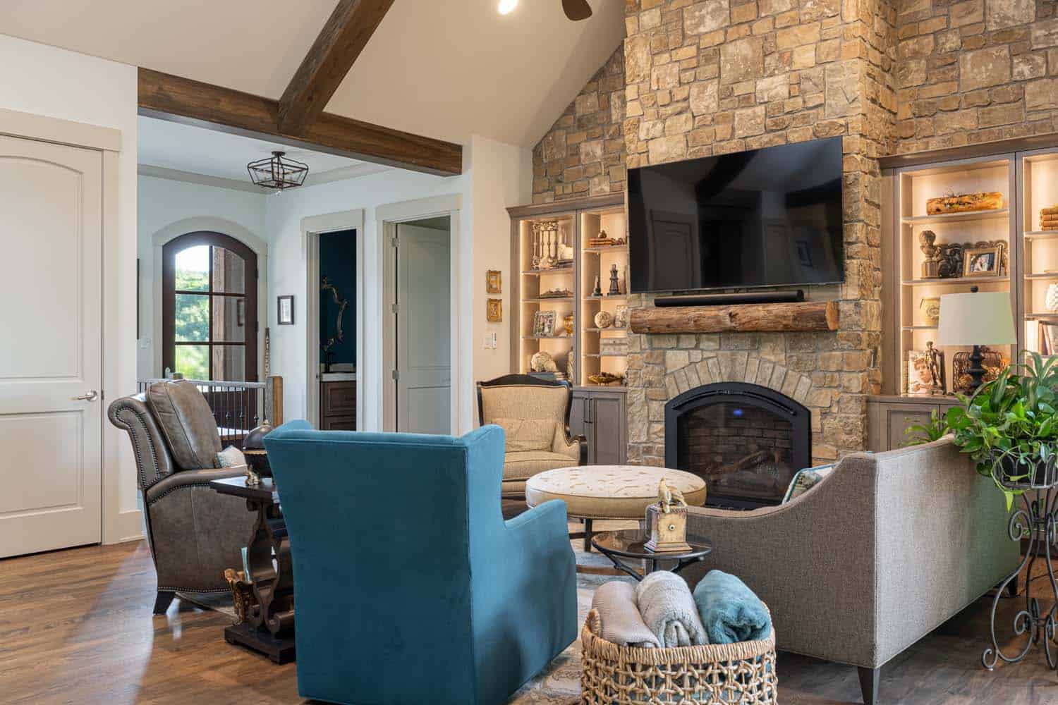 transitional-living-room-with-a-fireplace