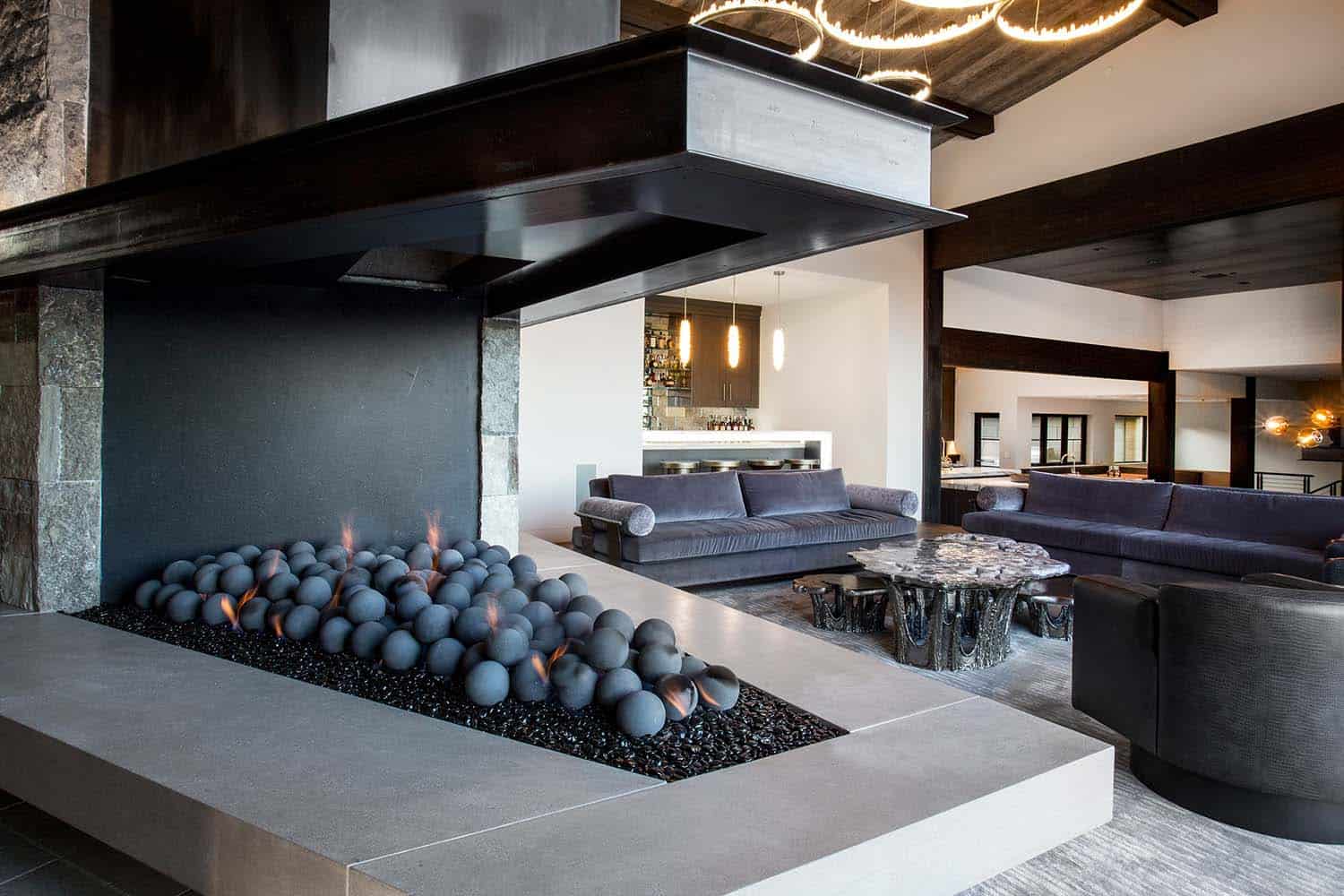modern fireplace with fire balls