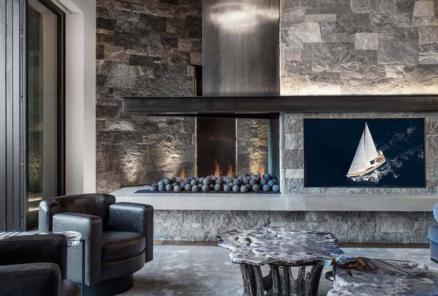 modern fireplace with fire balls