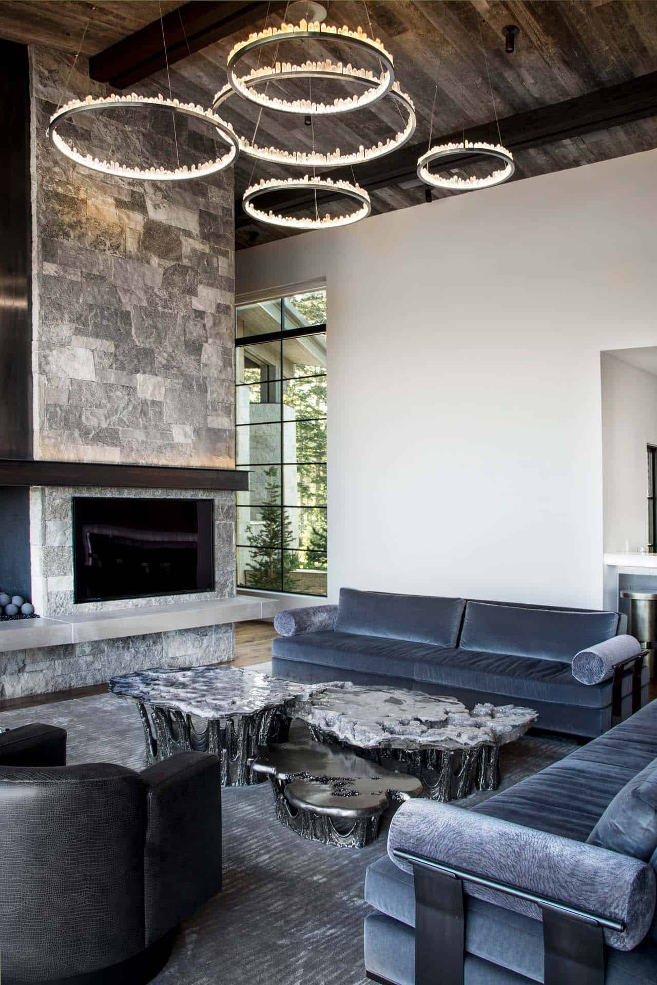 modern living room with a fireplace