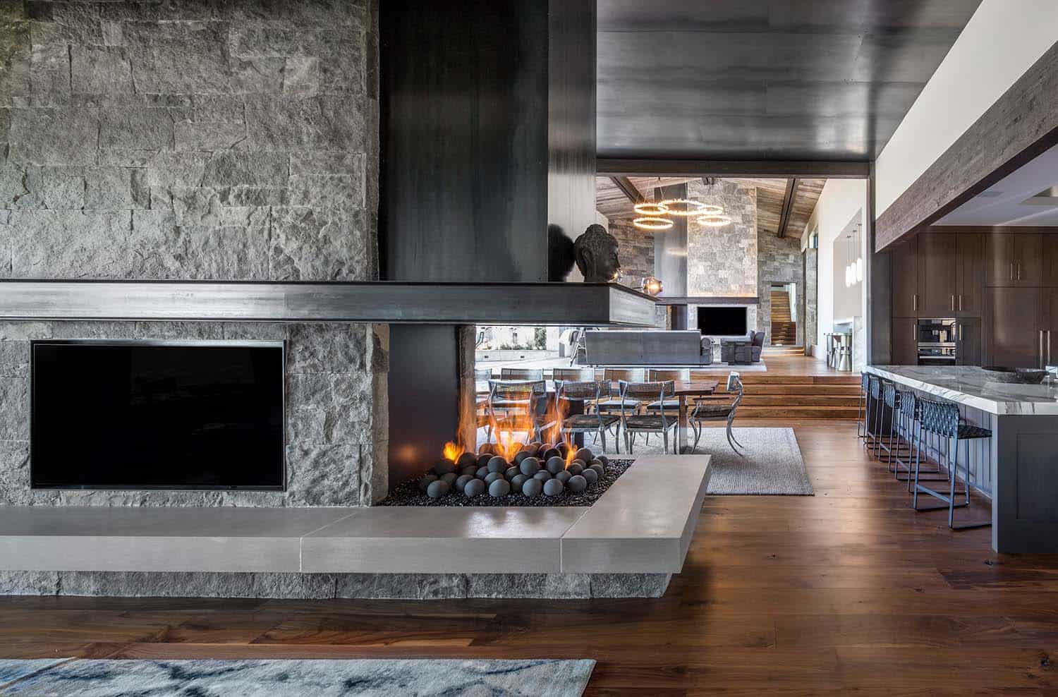 modern fireplace with fire balls