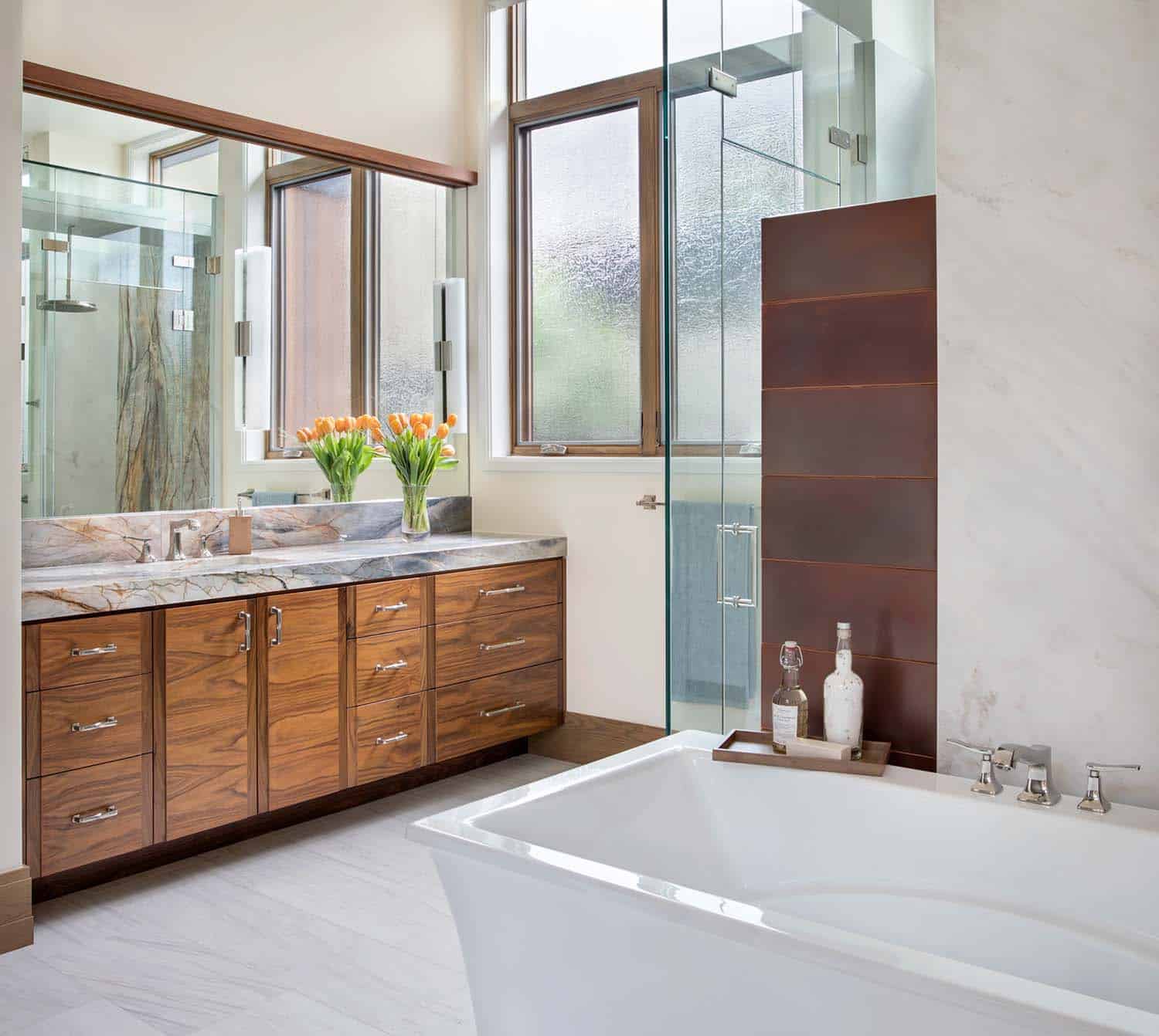 modern bathroom with a soaking tub