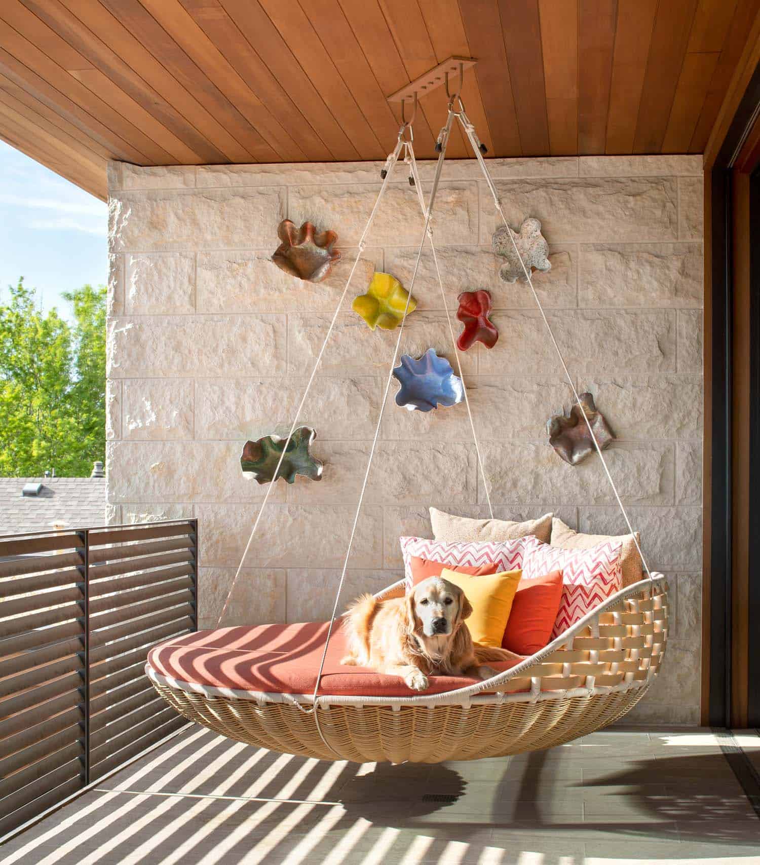 modern balcony with a hanging bed