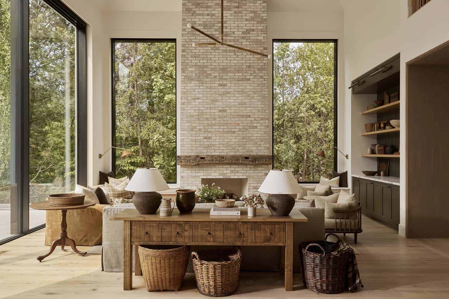 transitional style living room with a fireplace