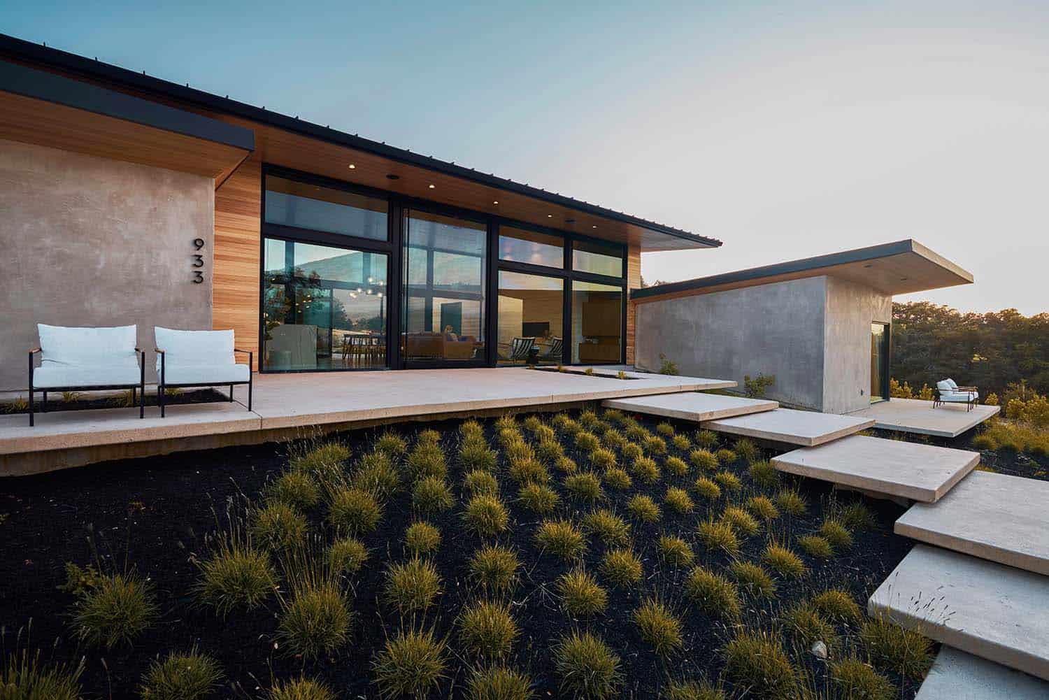 modern home exterior with landscaping