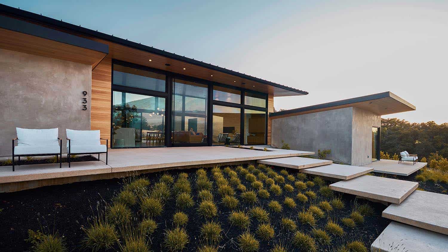 modern home exterior with landscaping