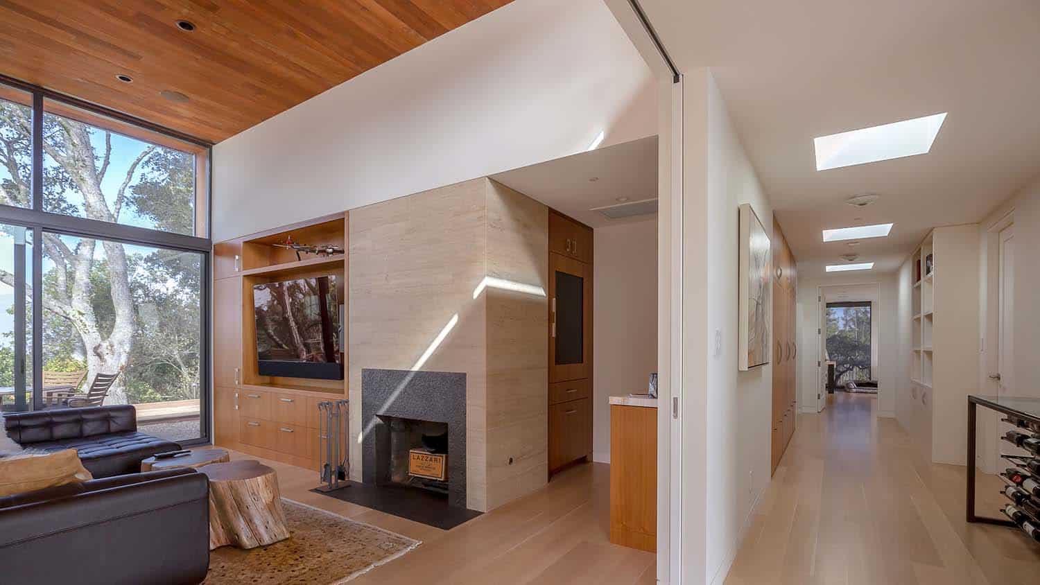 modern living room with a fireplace