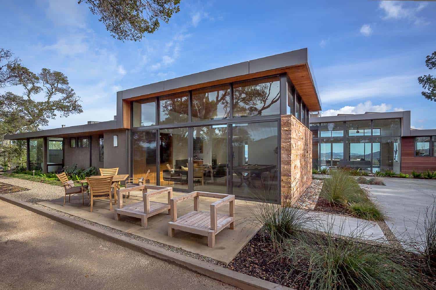 exterior lounge area with a modern landscape