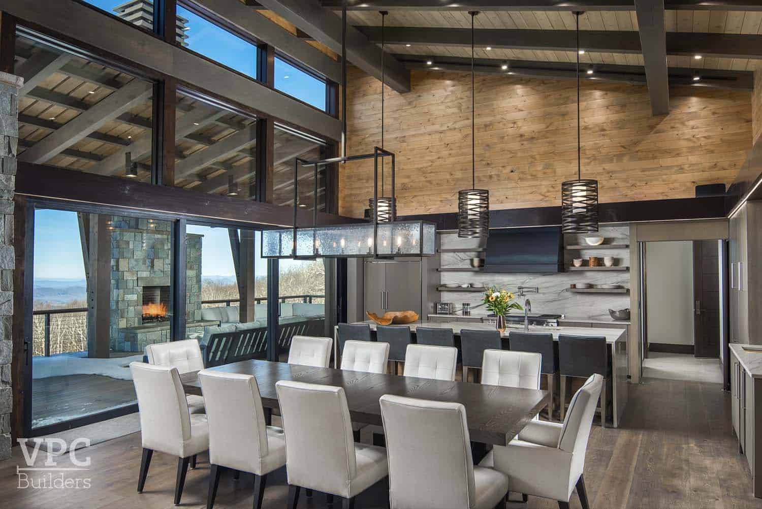 contemporary dining room and kitchen