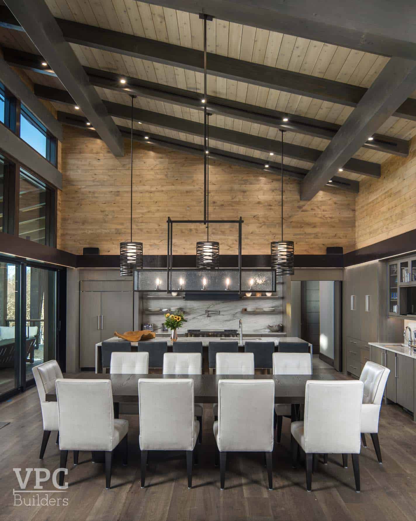 contemporary dining room and kitchen