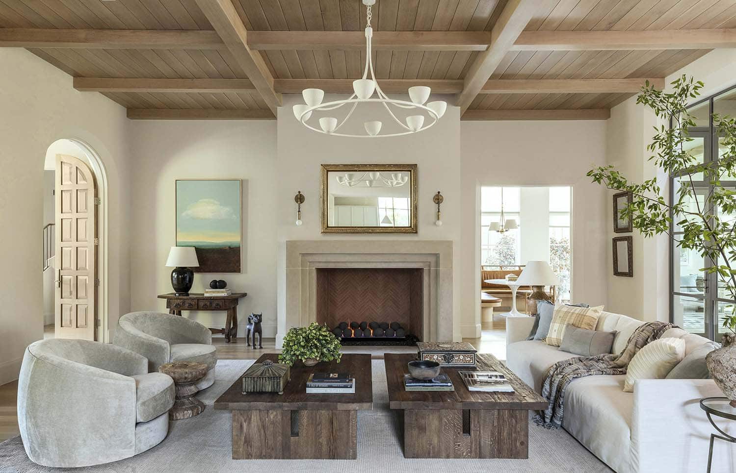 French provincial living room with a fireplace