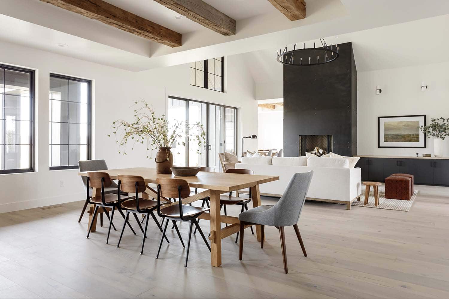 modern dining room and living room