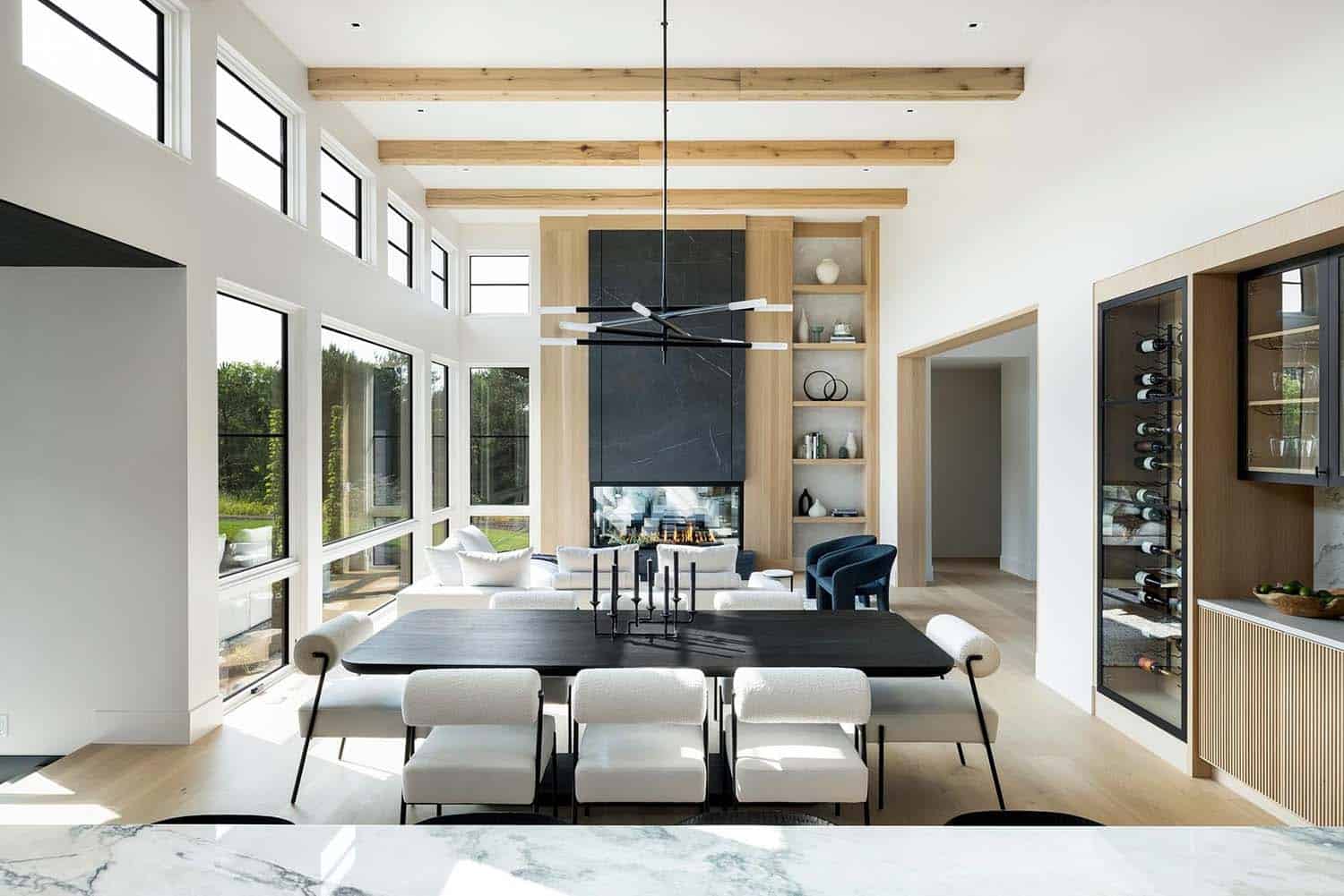 modern dining room looking toward the living room
