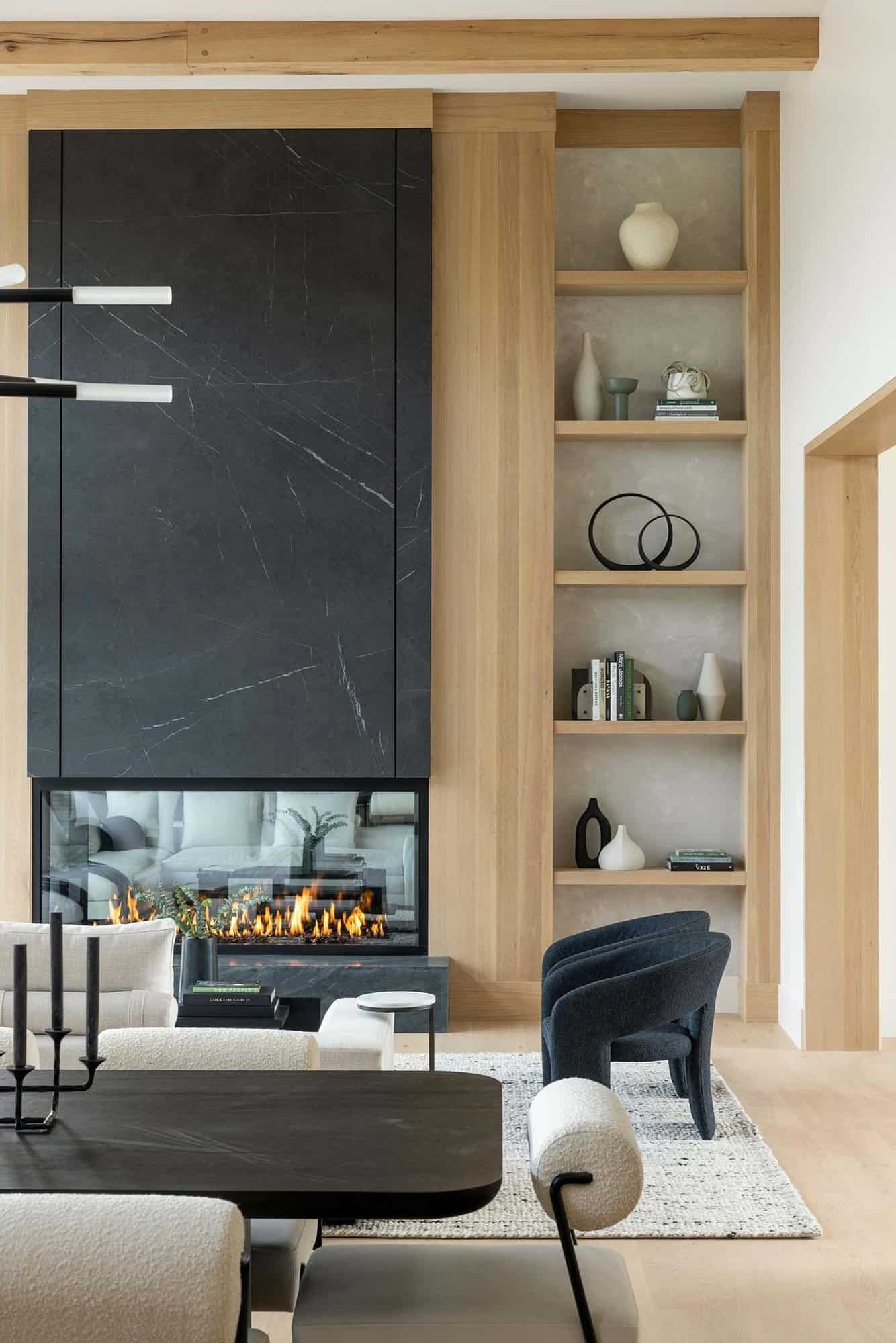 modern living room with a fireplace