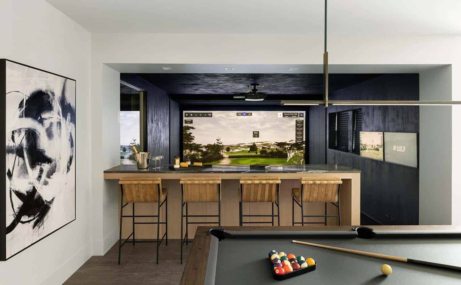 modern golf simulator room