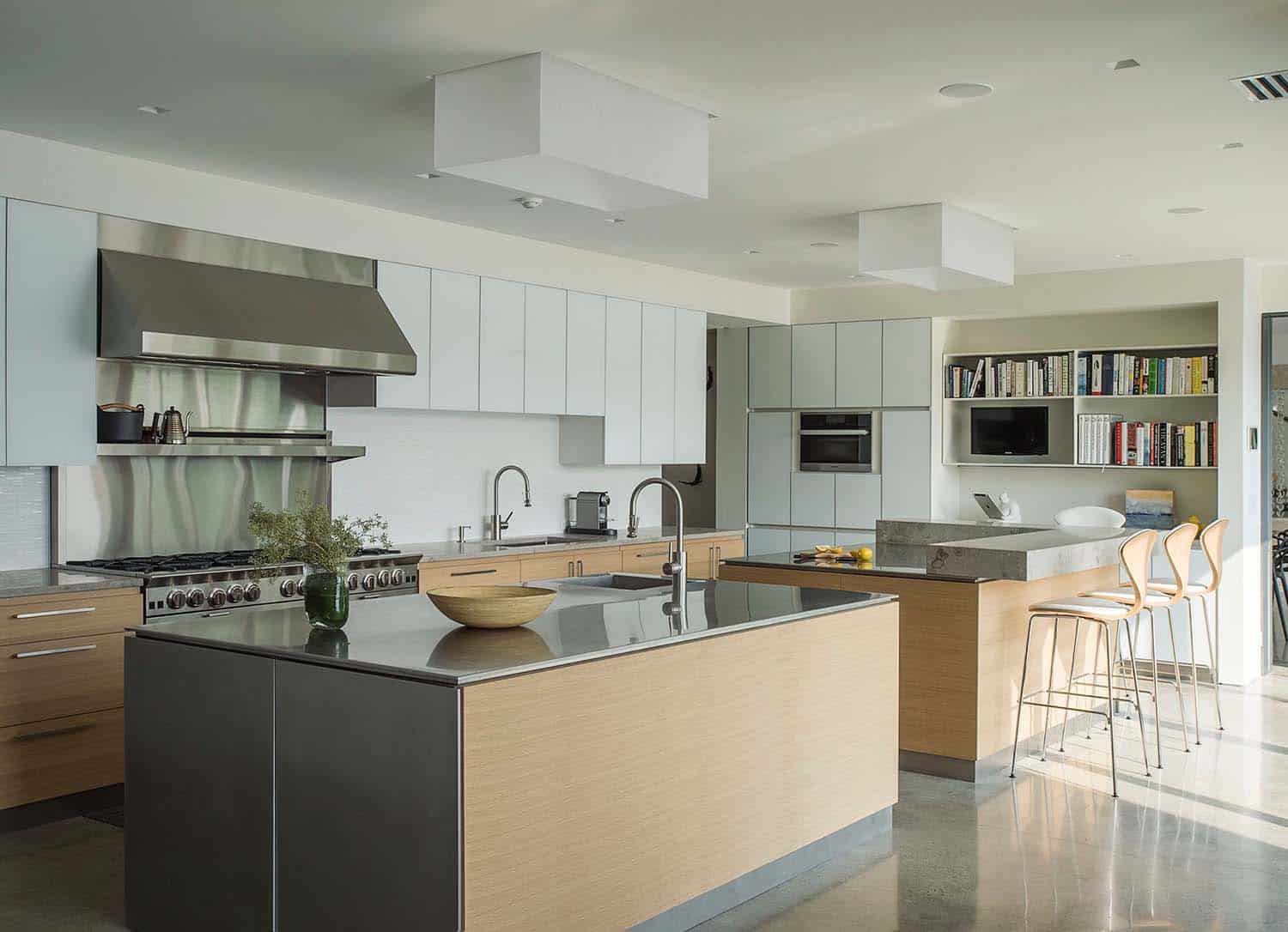 modern kitchen with dual islands