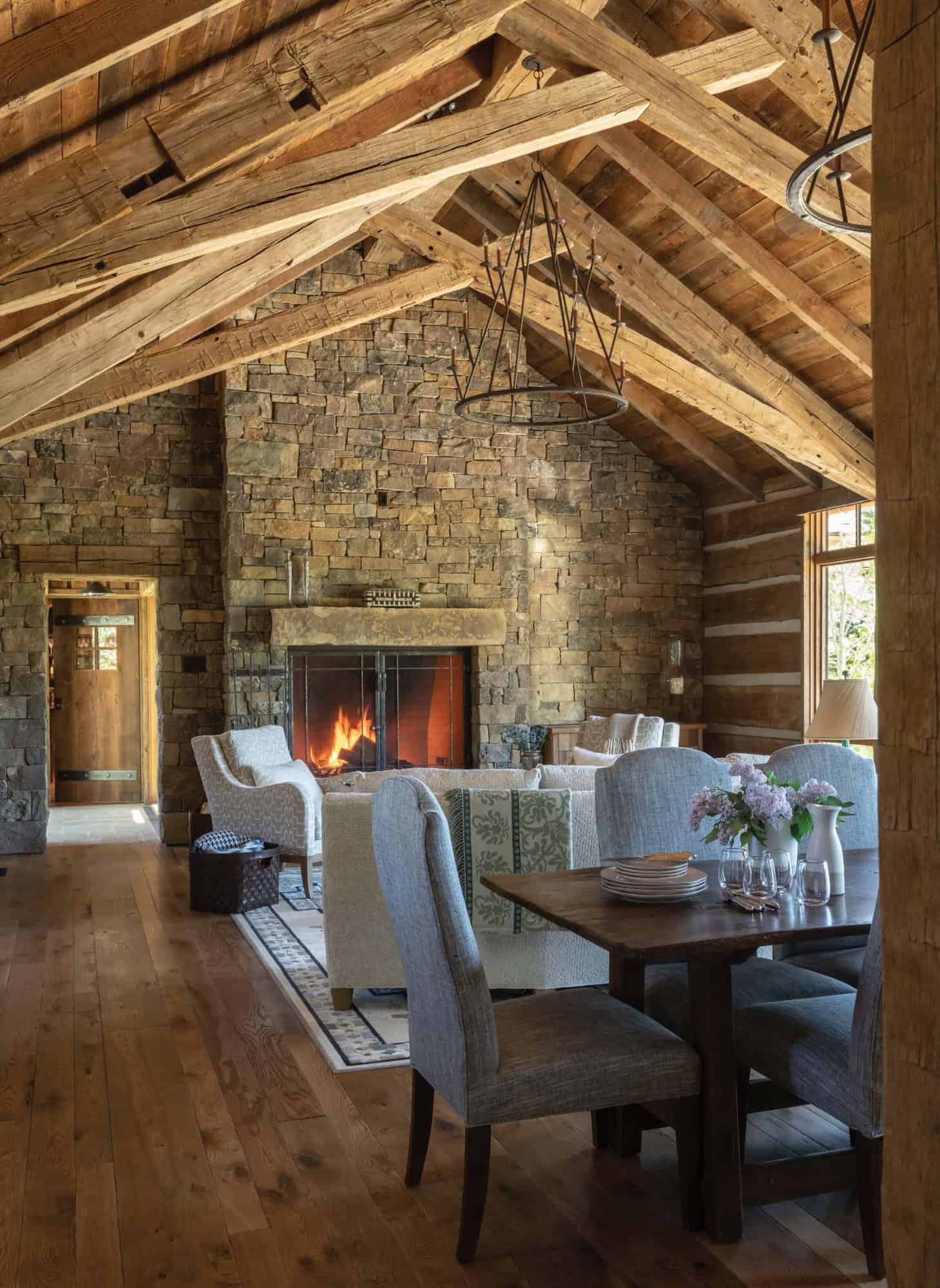 modern rustic dining room looking towards the living room