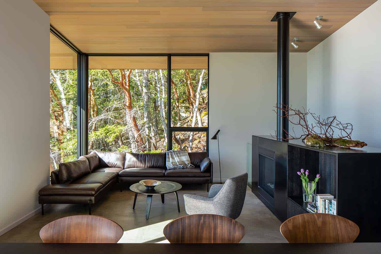 contemporary living room with a fireplace