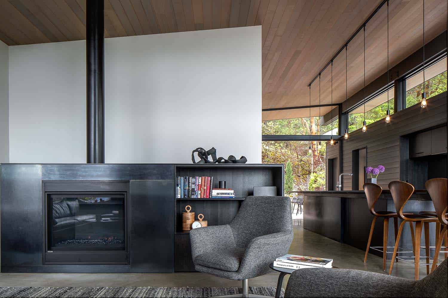 contemporary living room with a fireplace