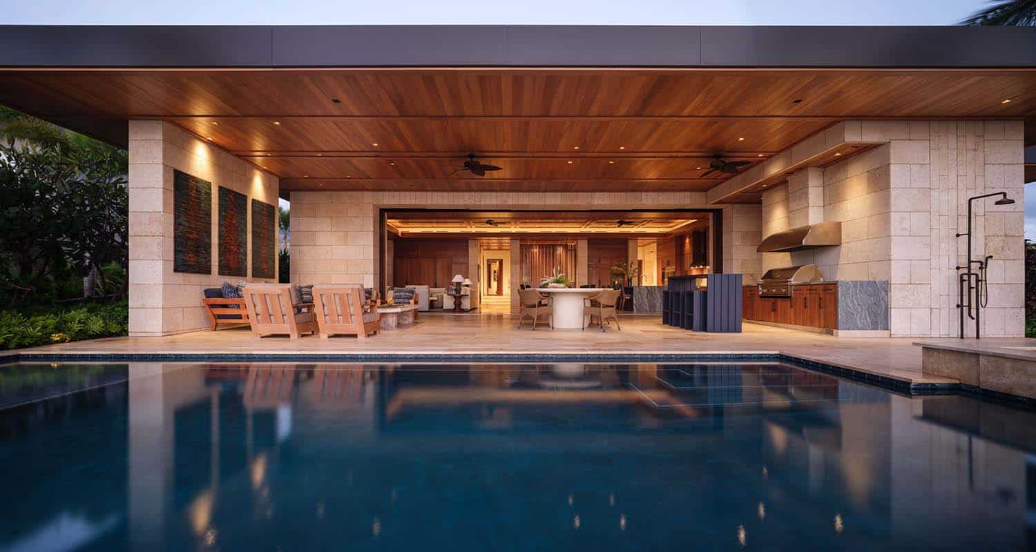 contemporary beach house with a backyard view of the pool