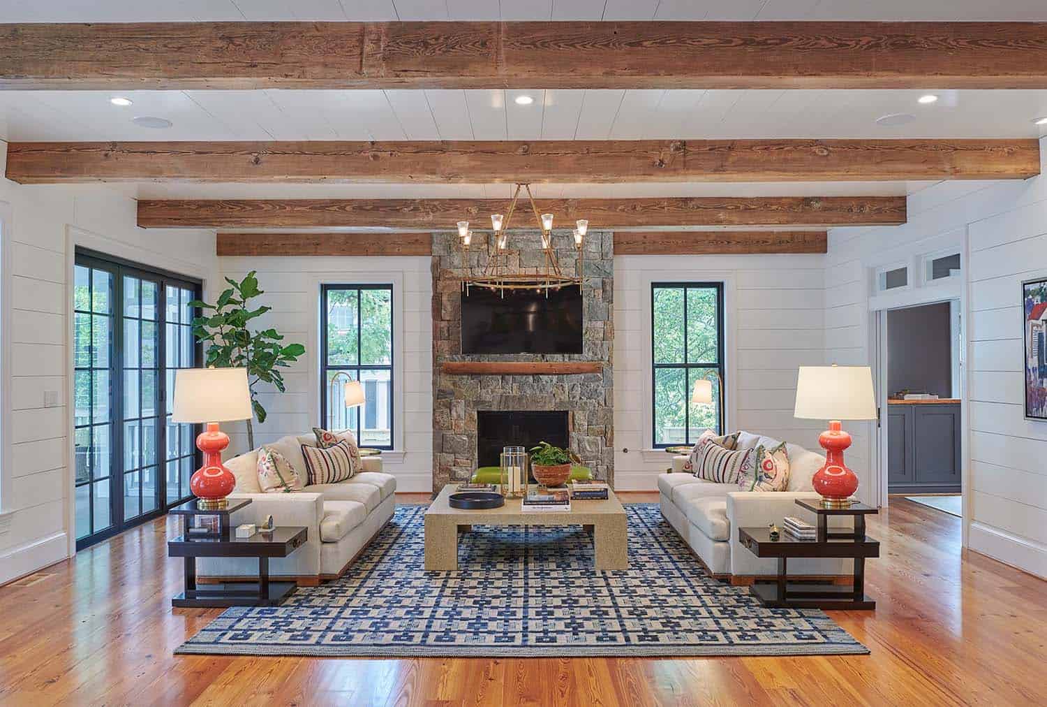 contemporary living room with a fireplace